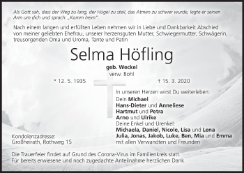 Anzeige von Selma Höfling von MGO