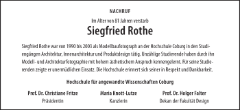 Anzeige von Siegfried Rothe von MGO