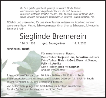 Anzeige von Sieglinde Bremerein von MGO