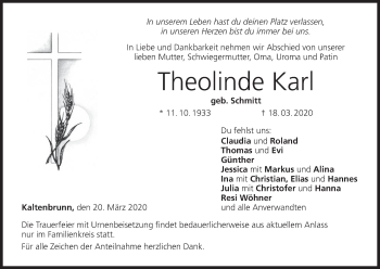 Anzeige von Theolinde Karl von MGO