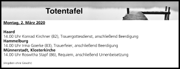 Anzeige von Totentafel vom 02.03.2020 von MGO