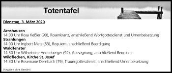 Anzeige von Totentafel vom 03.03.2020 von MGO