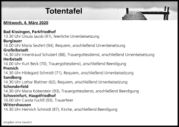 Anzeige von Totentafel vom 04.03.2020 von MGO