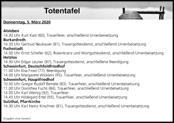 Anzeige von Totentafel vom 05.03.2020 von MGO