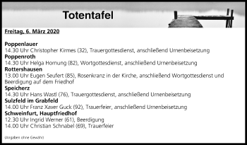 Anzeige von Totentafel vom 06.03.2020 von MGO