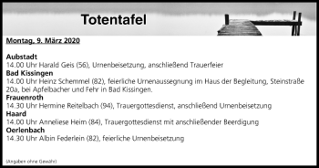 Anzeige von Totentafel vom 09.03.2020 von MGO