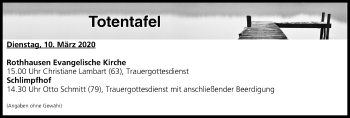 Anzeige von Totentafel vom 10.03.2020 von MGO