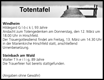 Anzeige von Totentafel vom 12.03.2020 von MGO