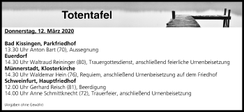 Anzeige von Totentafel vom 12.03.2020 von MGO