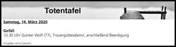 Anzeige von Totentafel vom 14.03.2020 von MGO