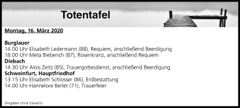 Anzeige von Totentafel vom 16.03.2020 von MGO