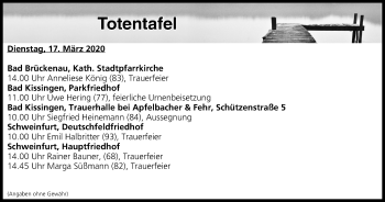 Anzeige von Totentafel vom 17.03.2020 von MGO