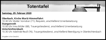 Anzeige von Totentafel vom 29.02.2020 von MGO