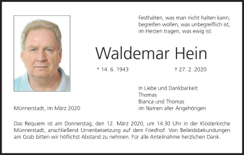 Anzeige von Waldemar Hein von MGO