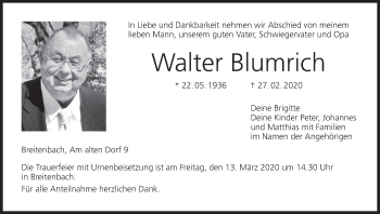 Anzeige von Walter Blumrich von MGO