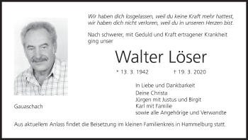 Anzeige von Walter Löser von MGO