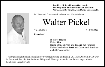 Anzeige von Walter Pickel von MGO