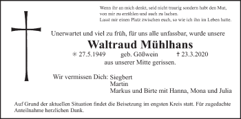 Anzeige von Waltraud Mühlhans von MGO