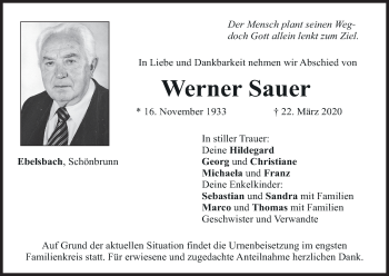 Anzeige von Werner Sauer von MGO