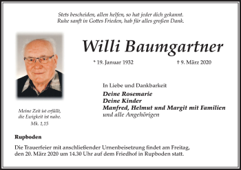 Anzeige von Willi Baumgartner von MGO