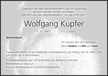 Anzeige von Wolfgang Kupfer von MGO