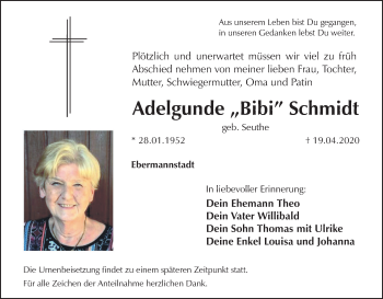 Anzeige von Adelgunde Schmidt von MGO