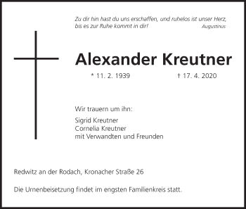 Anzeige von Alexander Kreutner von MGO