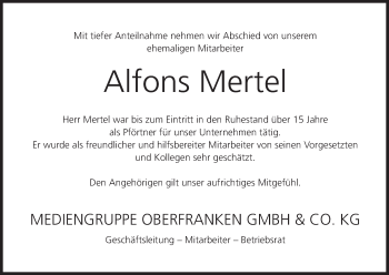Anzeige von Alfons Mertel von MGO