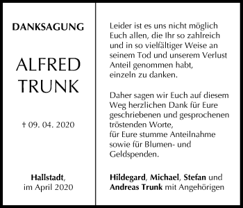 Anzeige von Alfred Trunk von MGO