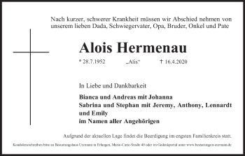 Anzeige von Alois Hermenau von MGO