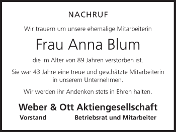 Anzeige von Anna Blum von MGO