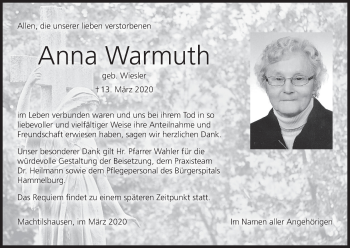 Anzeige von Anna Warmuth von MGO