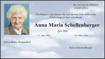 Anzeige von Anna Maria Schellenberger von MGO
