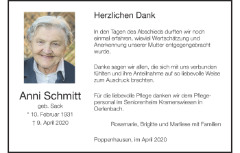 Anzeige von Anni Schmitt von MGO