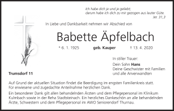 Anzeige von Babette Äpfelbach von MGO