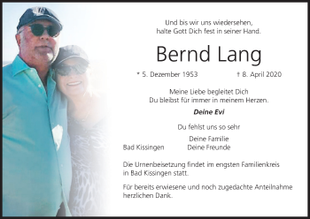 Anzeige von Bernd Lang von MGO