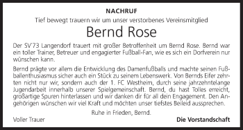 Anzeige von Bernd Rose von MGO