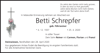 Anzeige von Betti Schrepfer von MGO