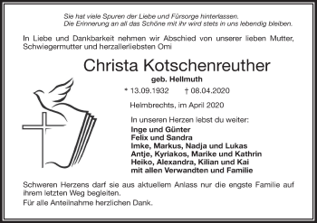 Anzeige von Christa Kotschenreuther von MGO