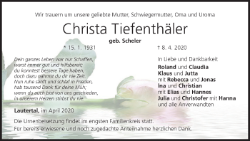 Anzeige von Christa Tiefenthäler von MGO