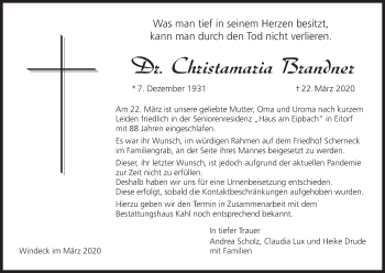 Anzeige von Christamaria Brandner von MGO