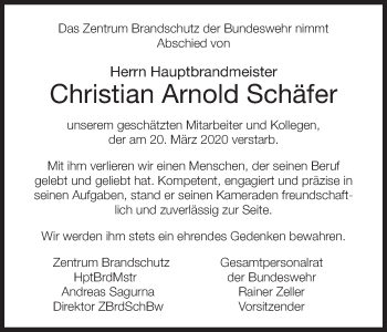 Anzeige von Christian Arnold Schäfer von MGO