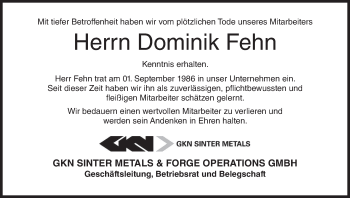 Anzeige von Dominik Fehn von MGO