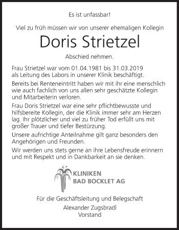 Anzeige von Doris Strietzel von MGO