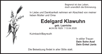 Anzeige von Edelgard Klawuhn von MGO