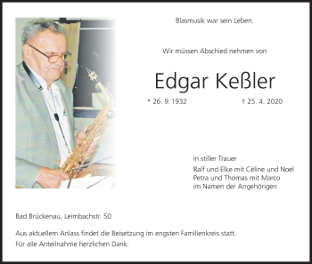 Anzeige von Edgar Keßler von MGO