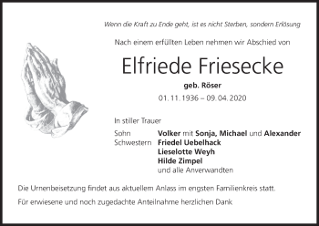 Anzeige von Elfriede Friesecke von MGO