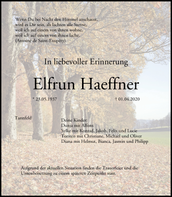 Anzeige von Elfrun Haeffner von MGO