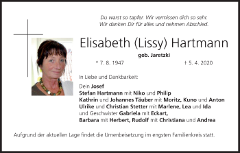 Anzeige von Elisabeth Hartmann von MGO