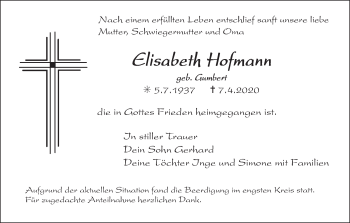 Anzeige von Elisabeth Hofmann von MGO